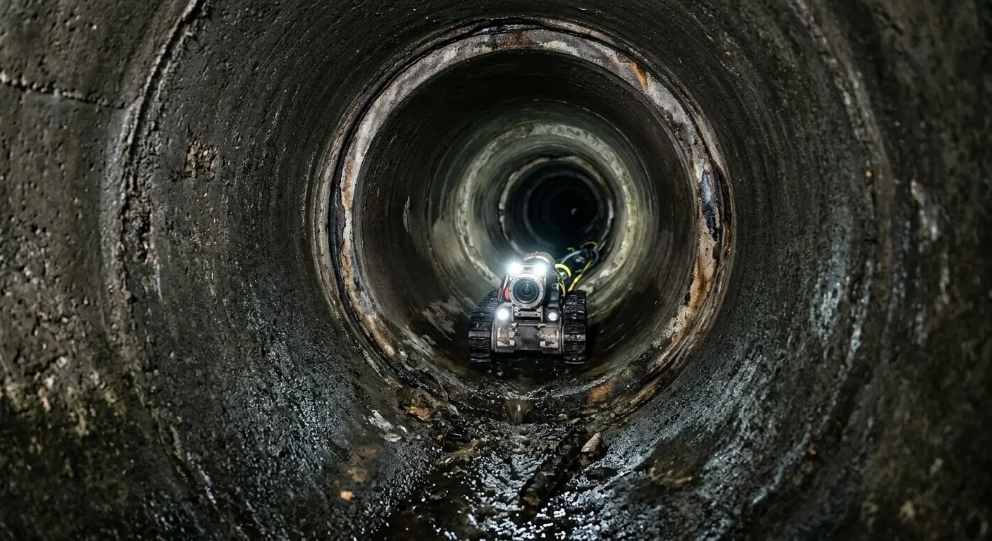 Robotic sewer camera inspecting pipe interior for Sewer Line Cleaning in Cocoa West